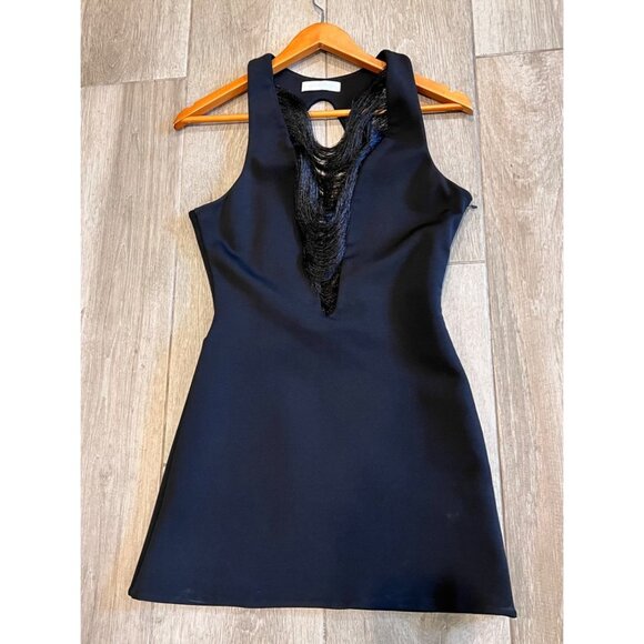 MAXIMILIAN  FALL FRINGE BLACK MINI DRESS Size UK10/ US 6 - Picture 11 of 11